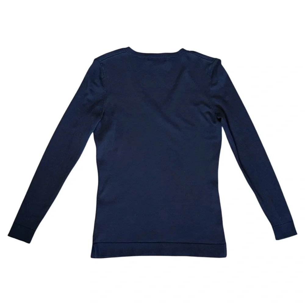 525 America Signature V-Neck Knit Sweater in Dark Navy Women’s XS S4798